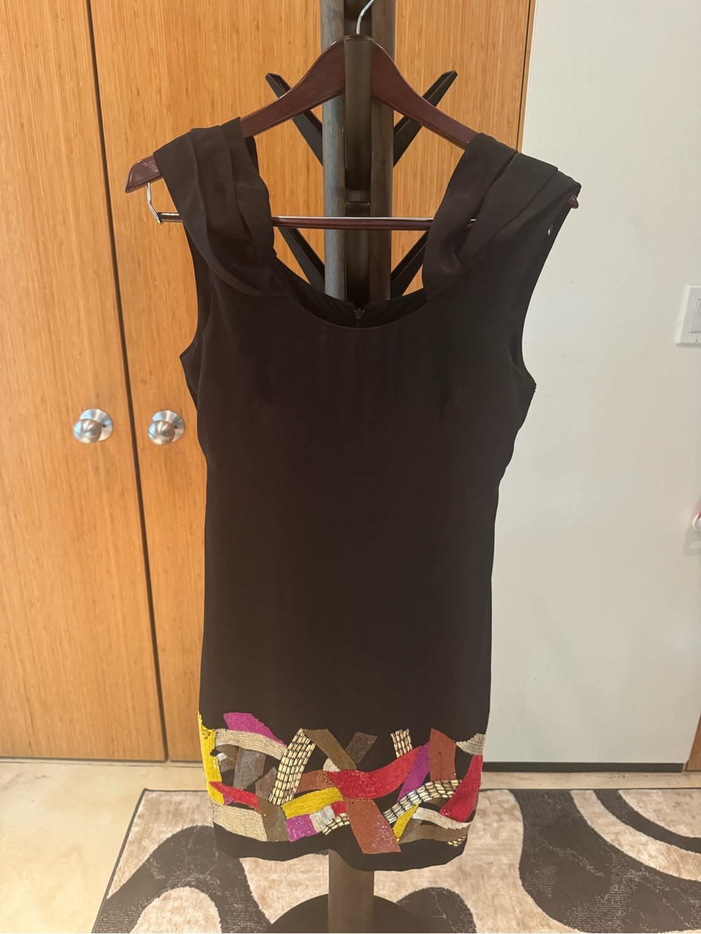 Yoana Baraschi Black Sleeveless Mini Dress Sequins Hem Size 0